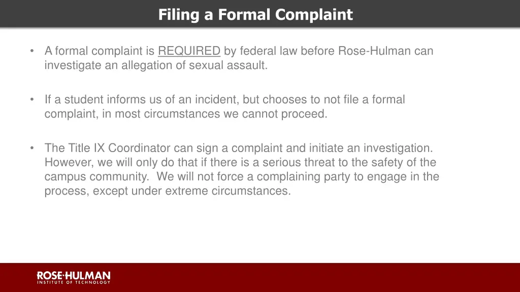 filing a formal complaint