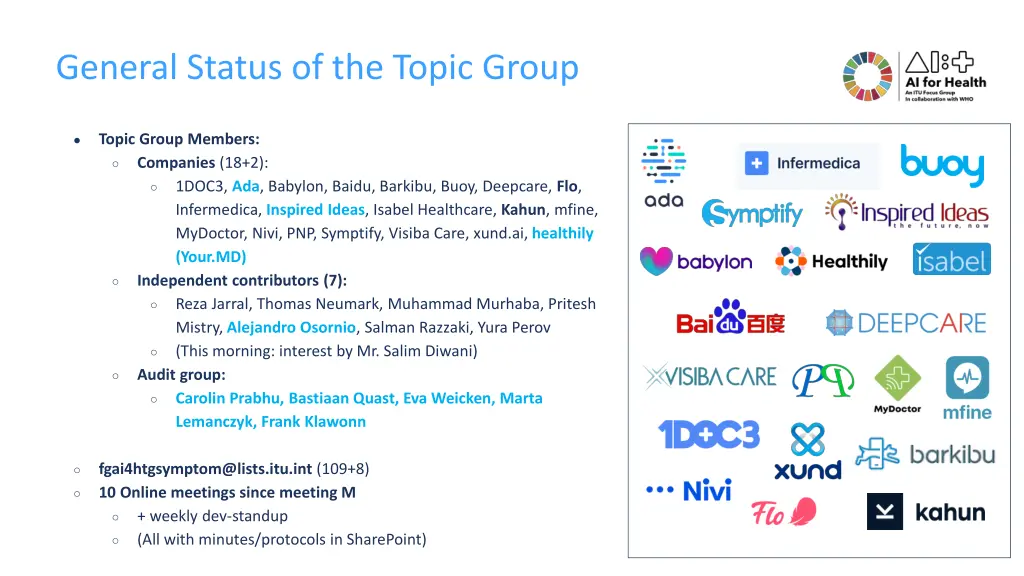 general status of the topic group