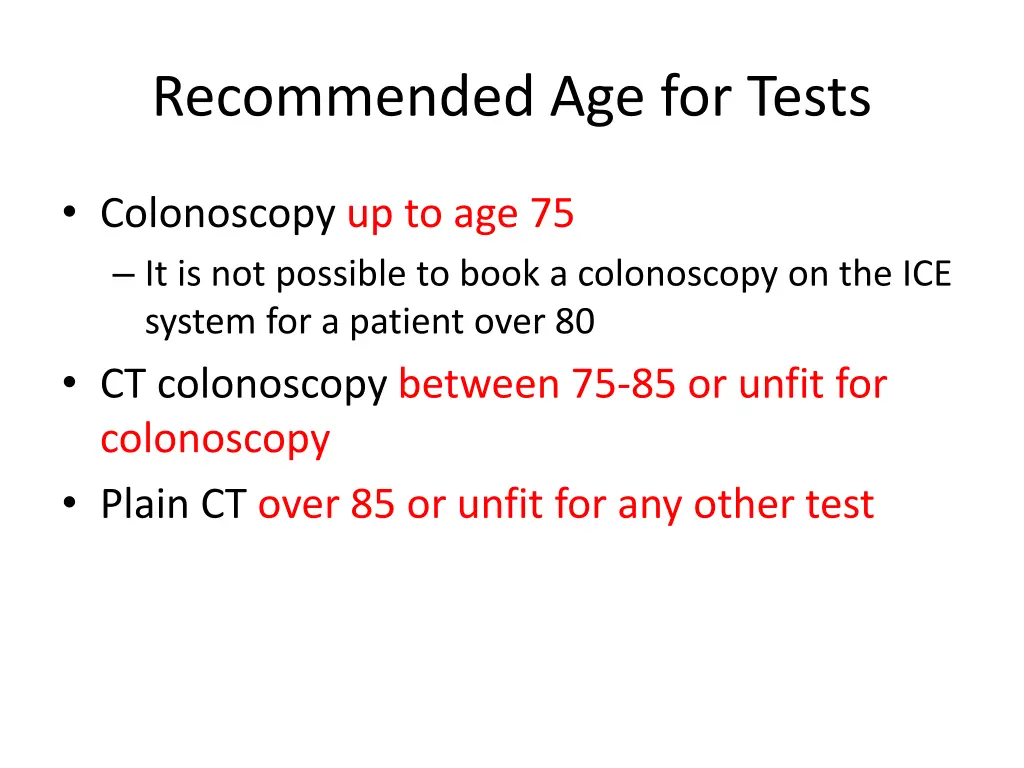 recommended age for tests