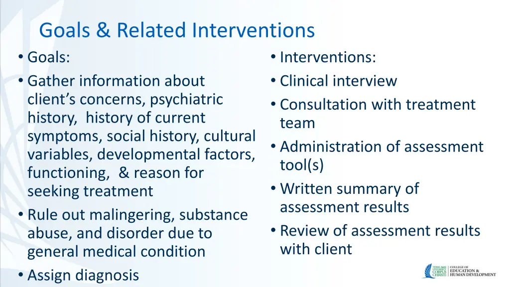 goals related interventions goals gather