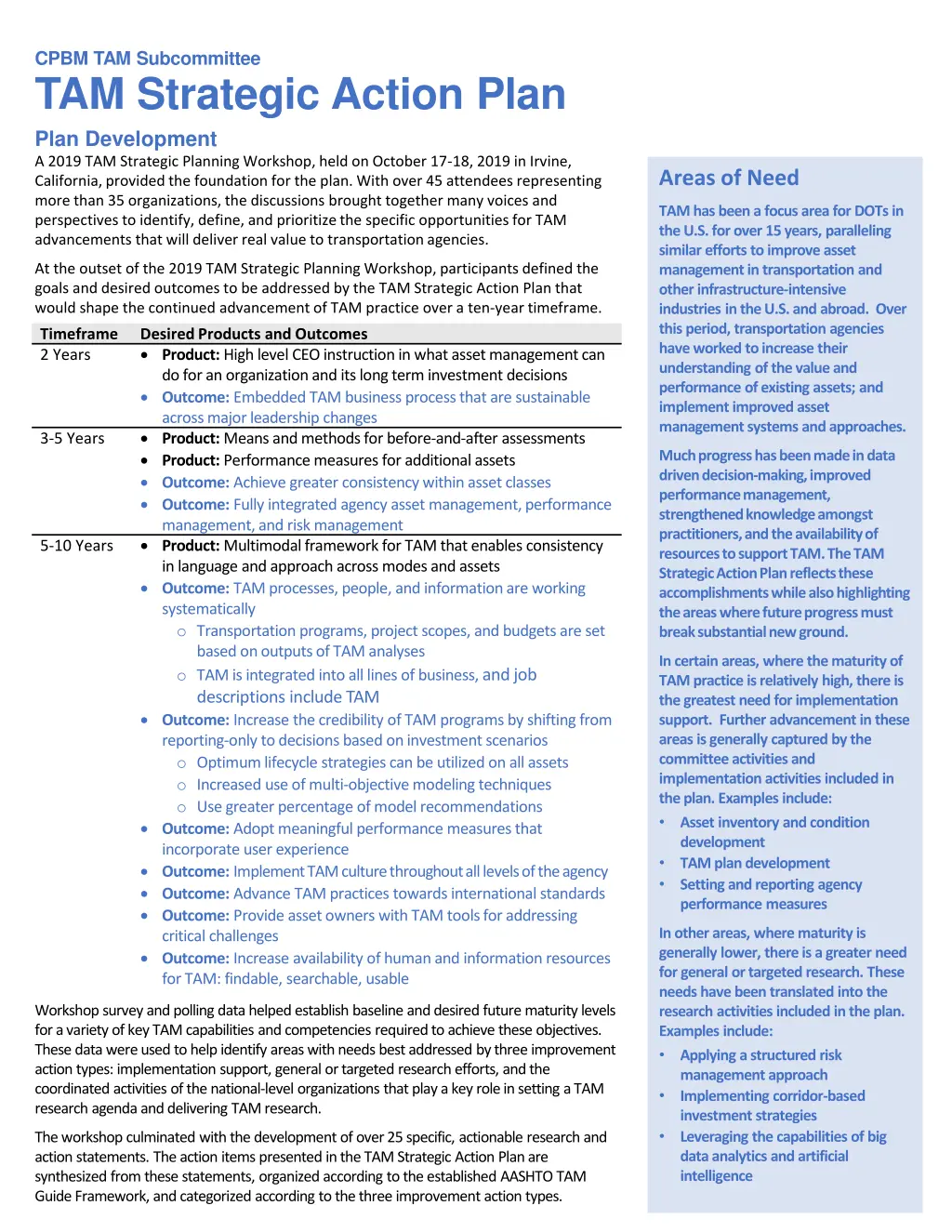 cpbm tam subcommittee tam strategic action plan