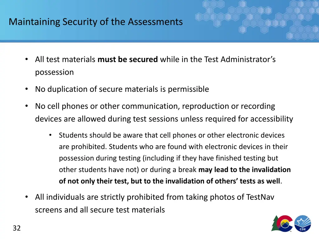 maintaining security of the assessments