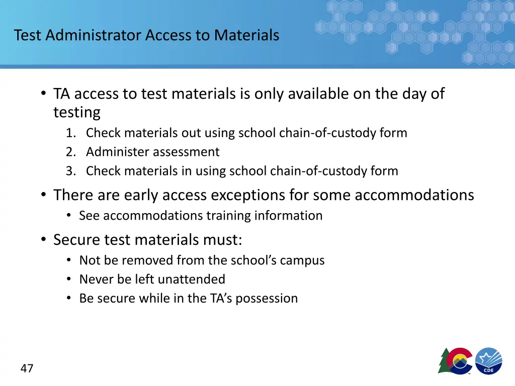 test administrator access to materials