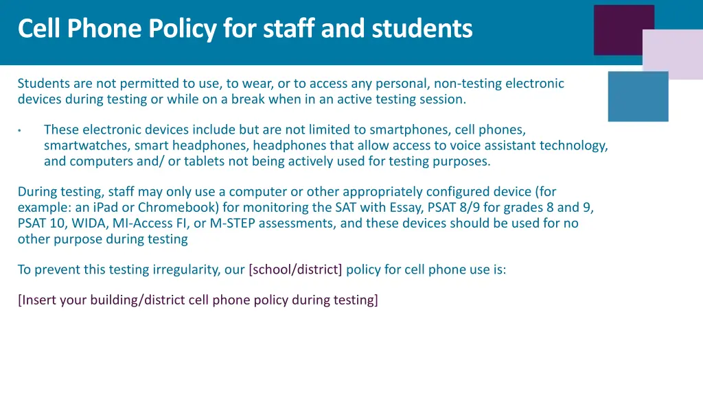 cell phone policy for staff and students