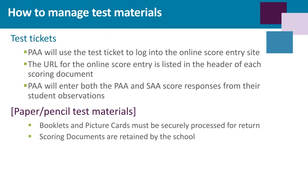 how to manage test materials