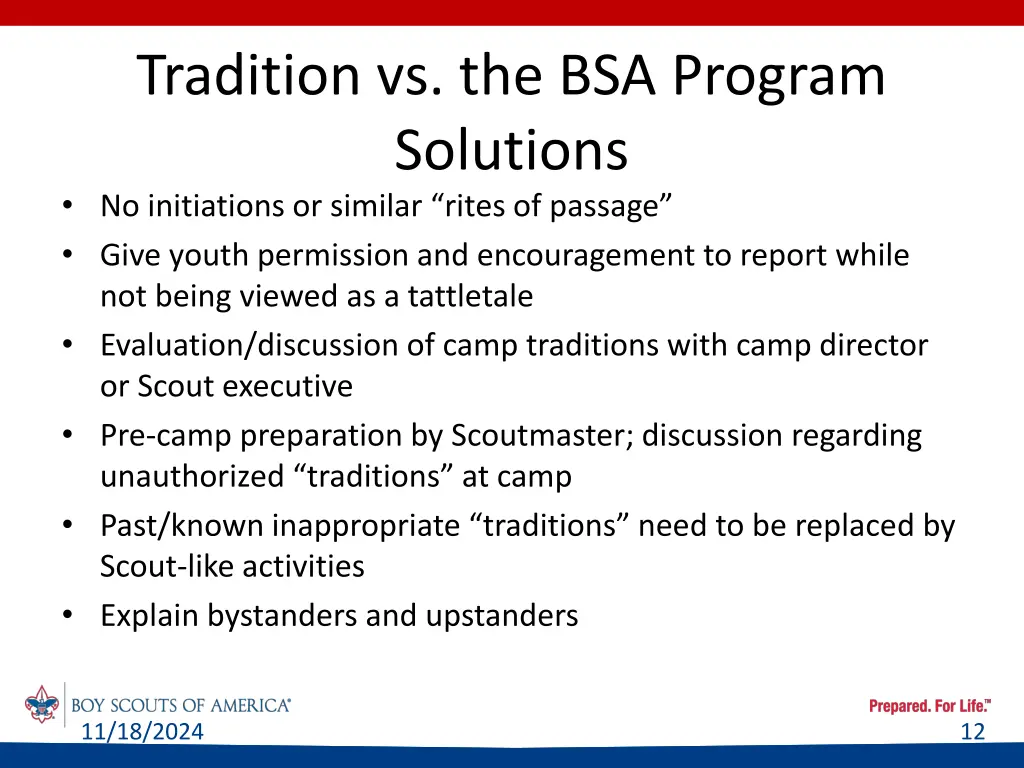 tradition vs the bsa program solutions