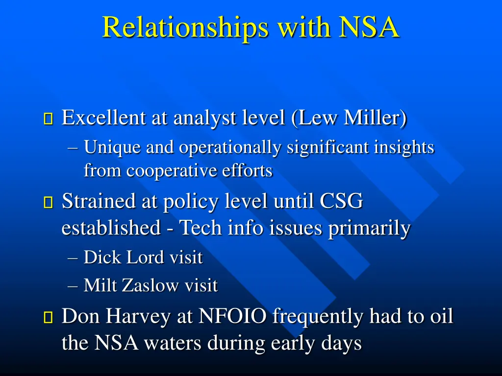 relationships with nsa