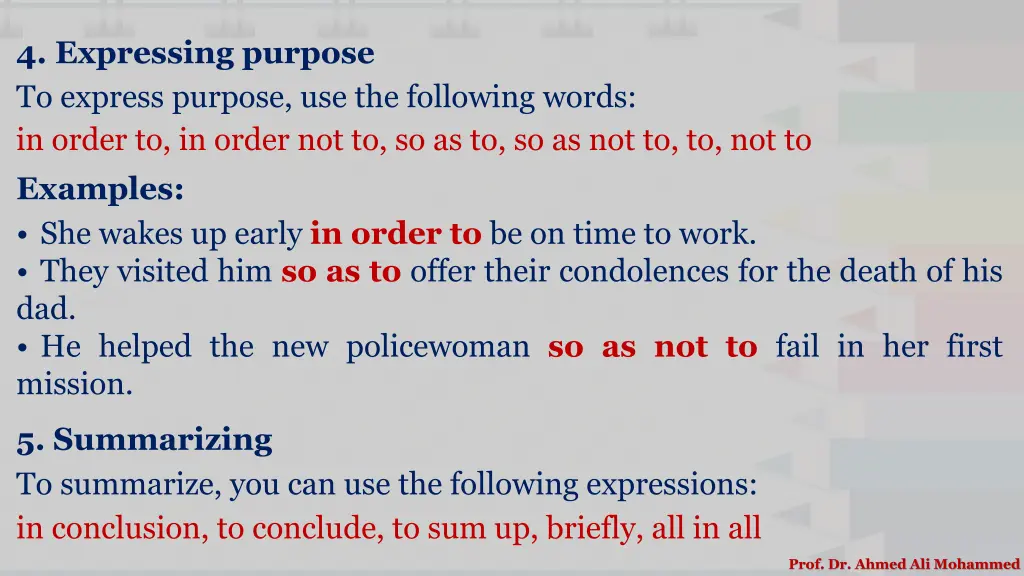 4 expressing purpose to express purpose