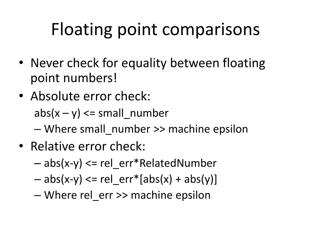 floating point comparisons