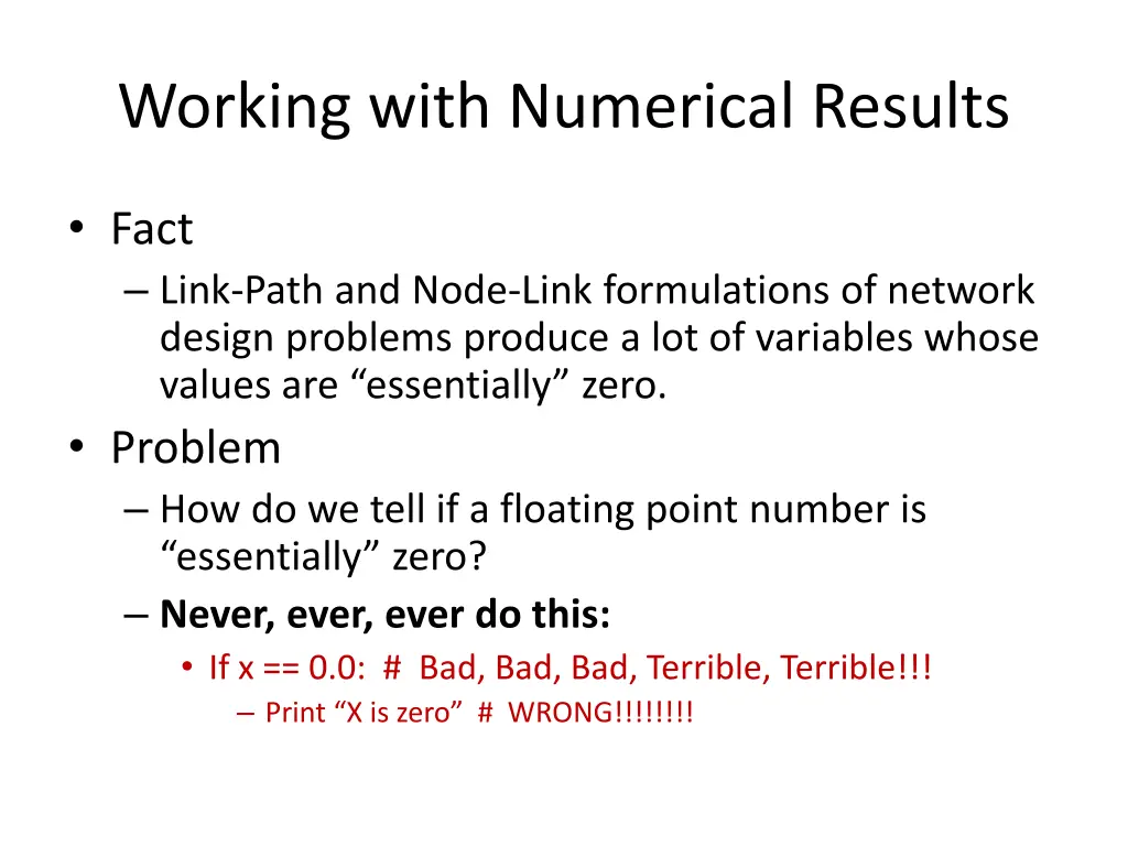 working with numerical results