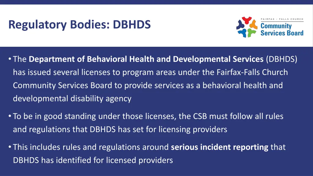 regulatory bodies dbhds