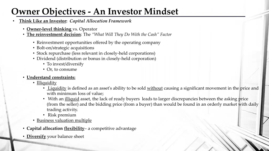 owner objectives an investor mindset think like