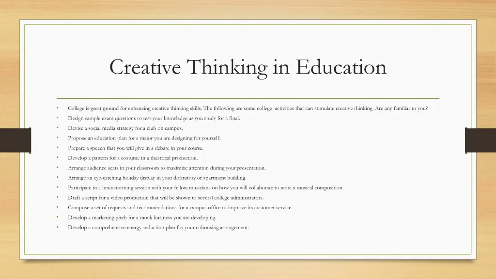 creative thinking in education