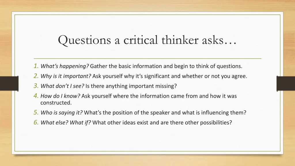 questions a critical thinker asks