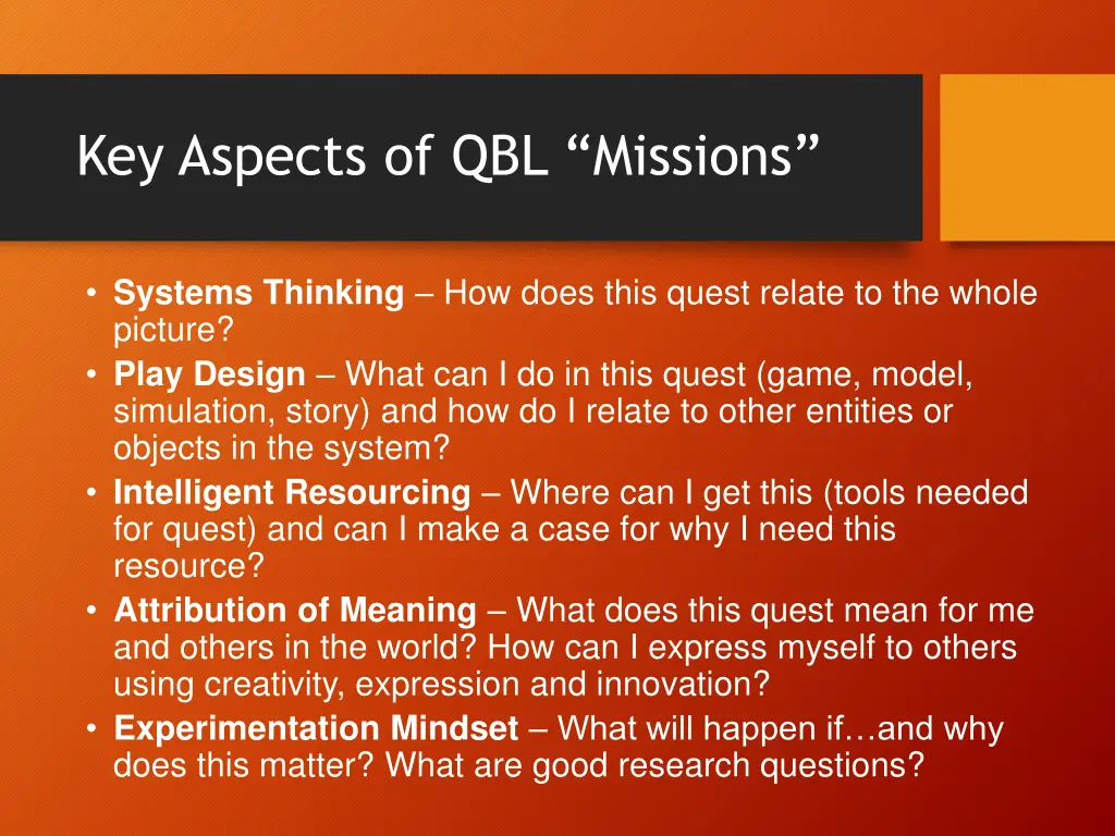 key aspects of qbl missions