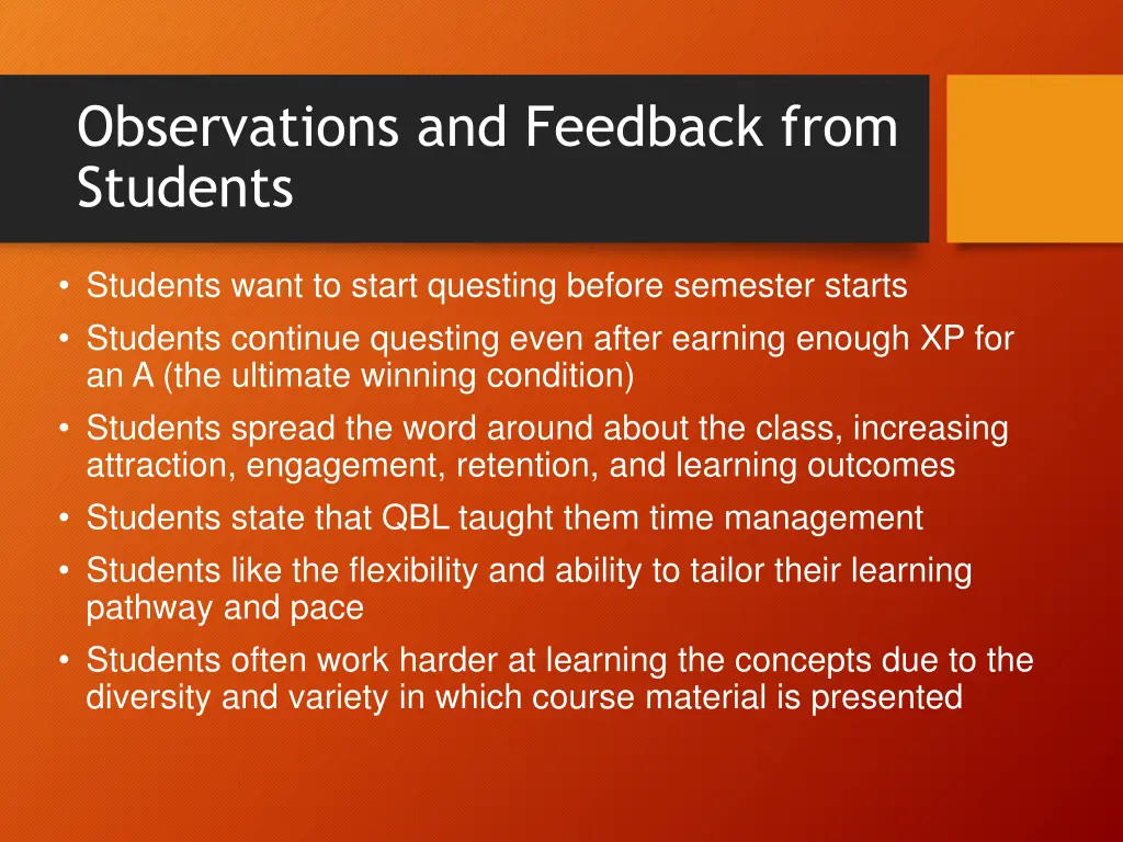 observations and feedback from students