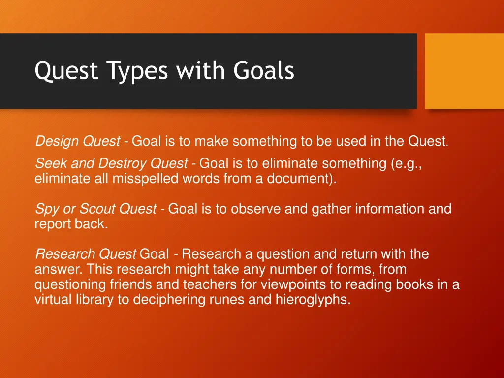 quest types with goals 1