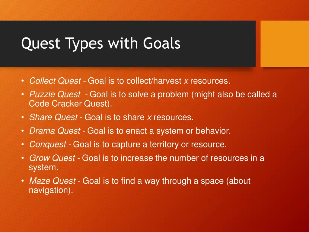 quest types with goals