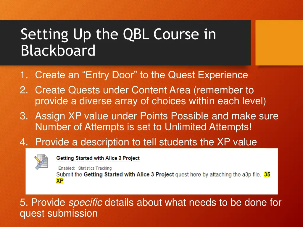 setting up the qbl course in blackboard