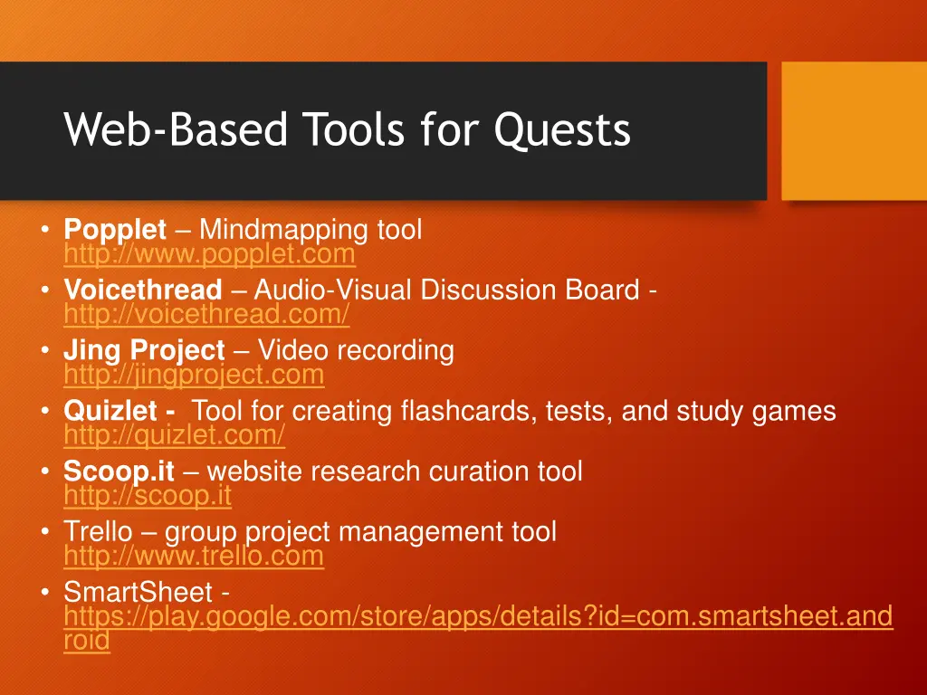 web based tools for quests