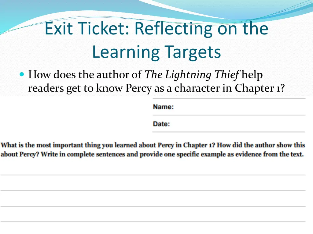 exit ticket reflecting on the learning targets