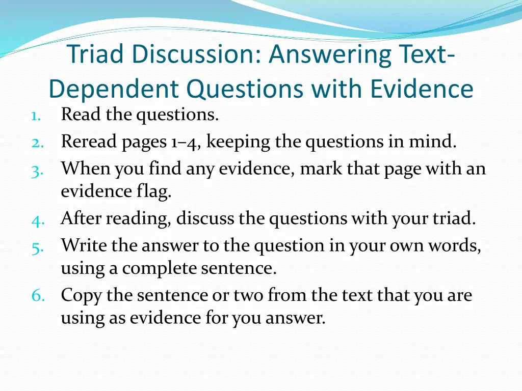 triad discussion answering text dependent 1