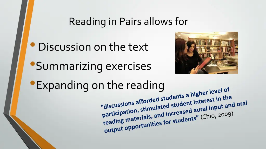 reading in pairs allows for discussion