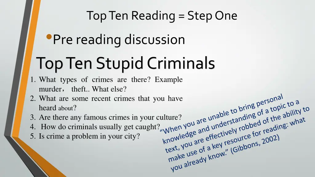 top ten reading step one pre reading discussion