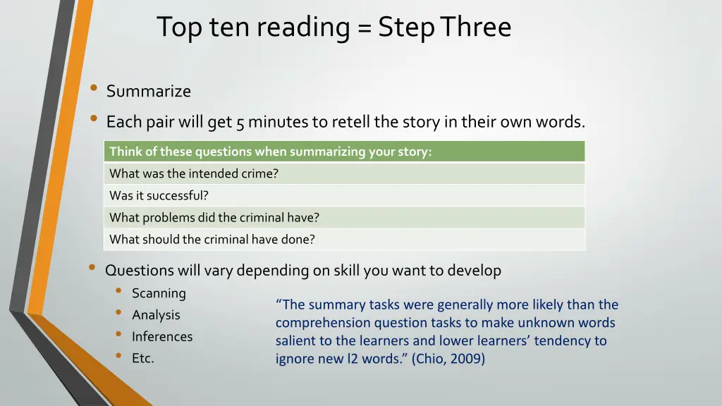 top ten reading step three