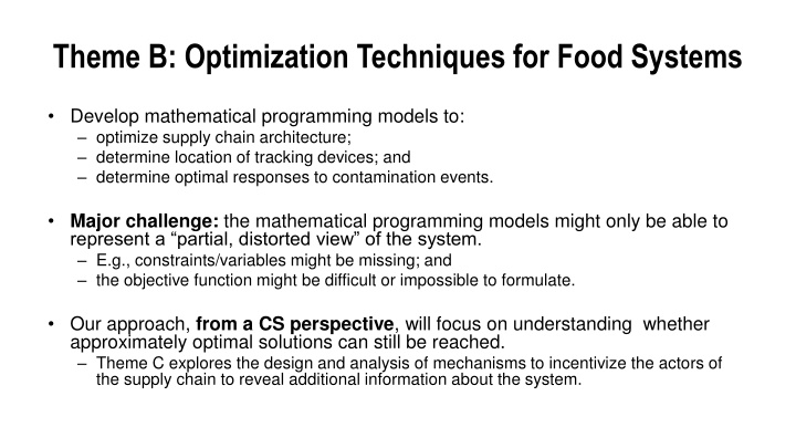 theme b optimization techniques for food systems