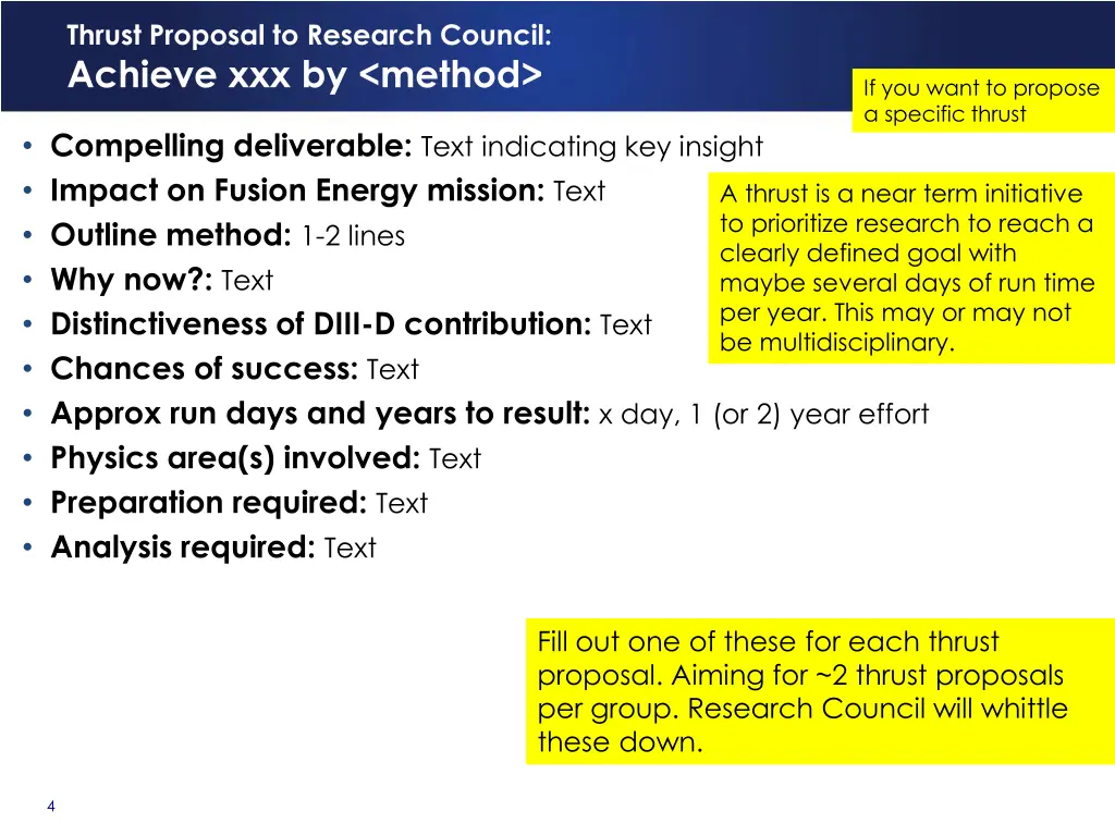 thrust proposal to research council achieve