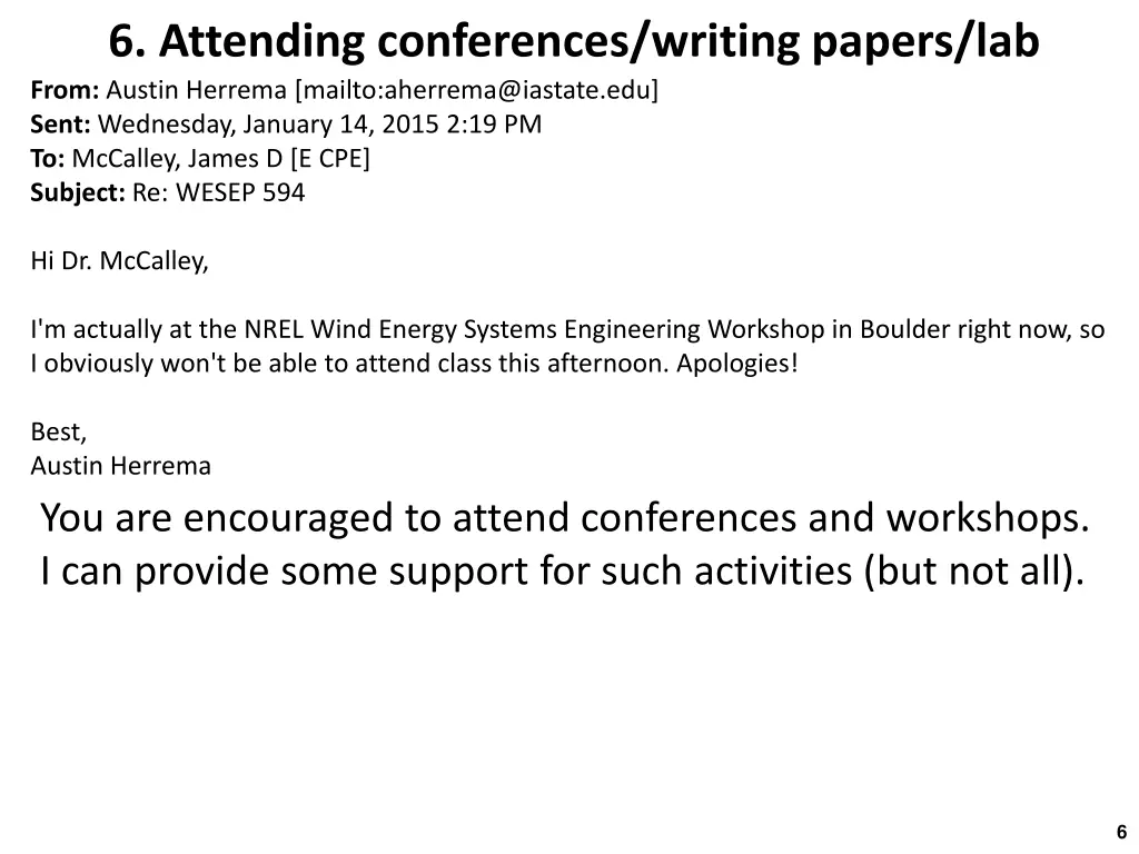 6 attending conferences writing papers lab from