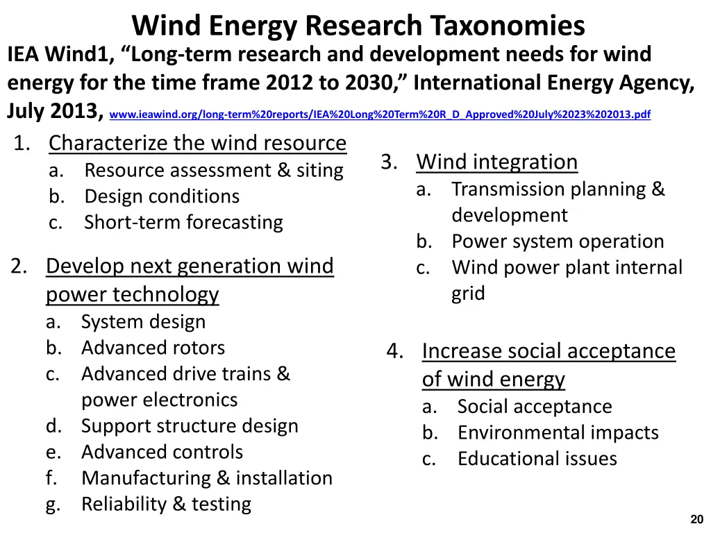 wind energy research taxonomies iea wind1 long