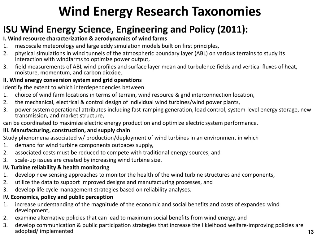 wind energy research taxonomies