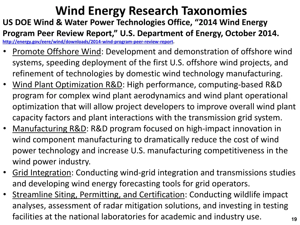 wind energy research taxonomies us doe wind water