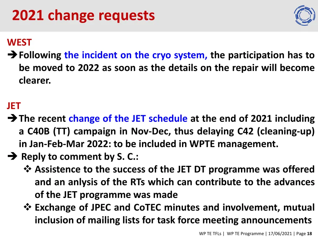 2021 change requests