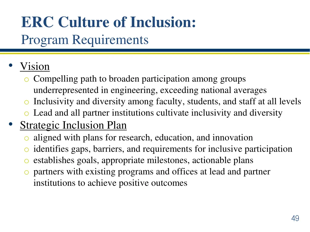 erc culture of inclusion program requirements