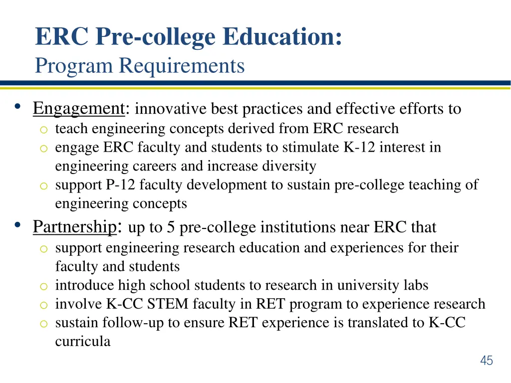 erc pre college education program requirements