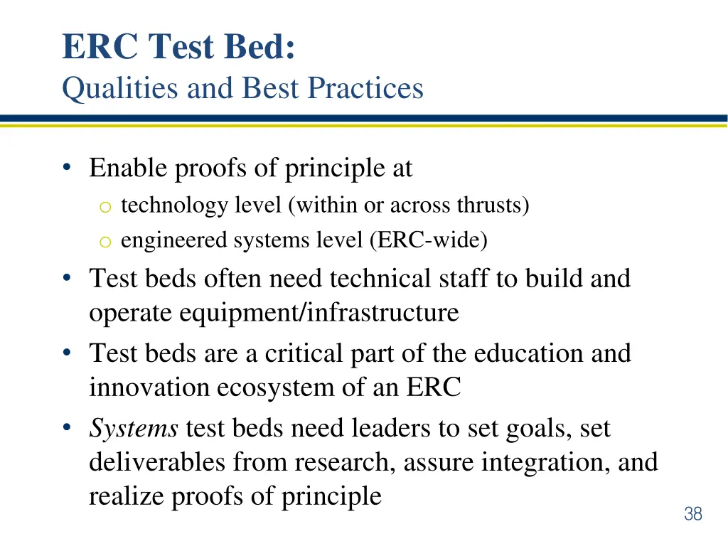 erc test bed qualities and best practices