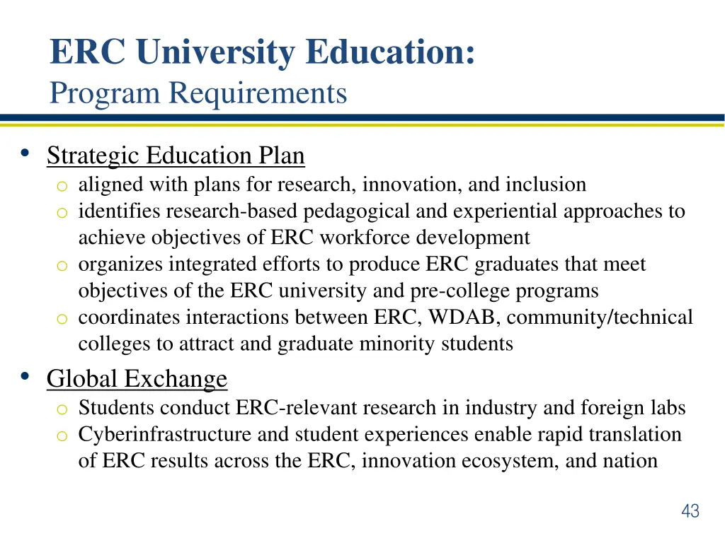 erc university education program requirements