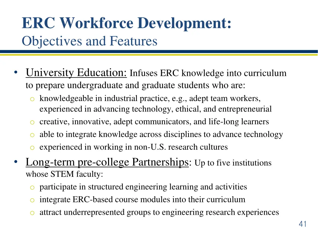 erc workforce development objectives and features