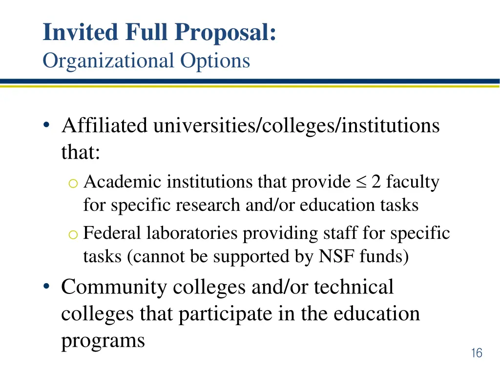 invited full proposal organizational options