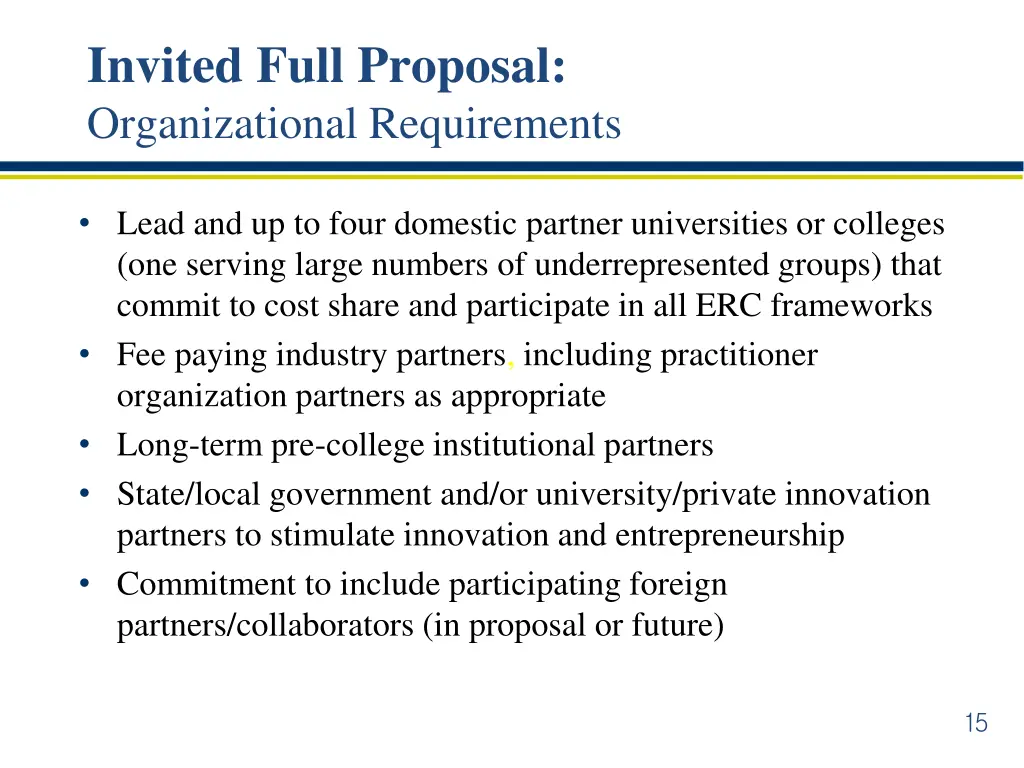 invited full proposal organizational requirements