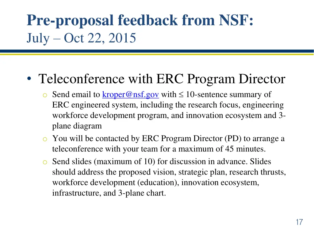 pre proposal feedback from nsf july oct 22 2015