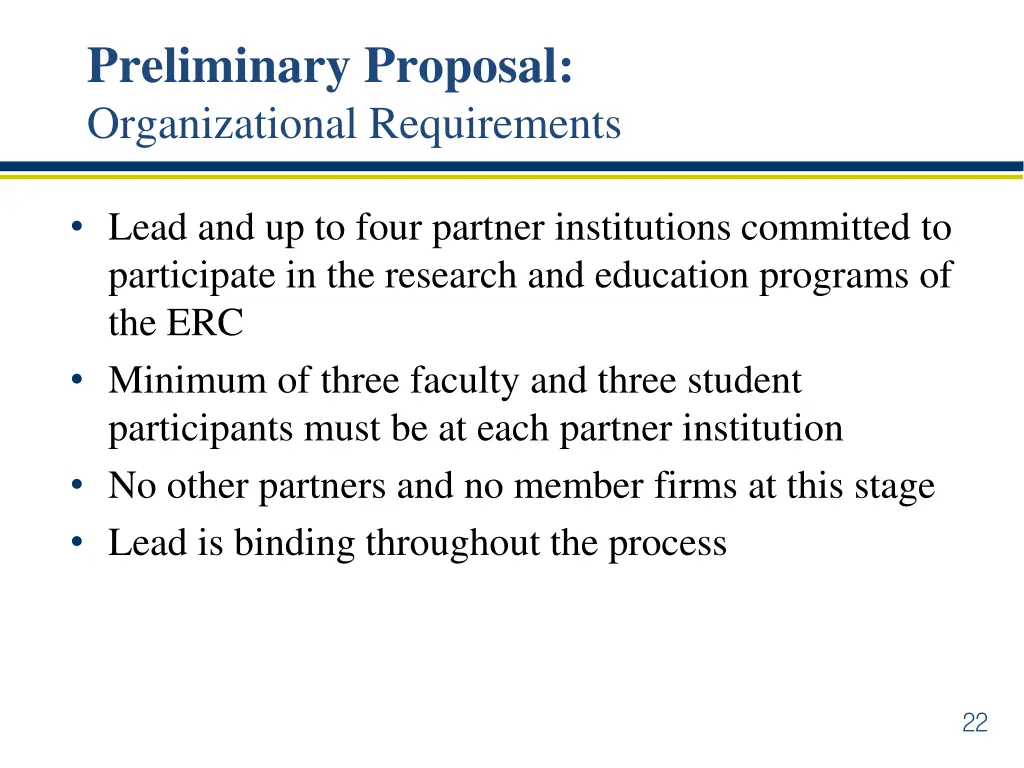 preliminary proposal organizational requirements