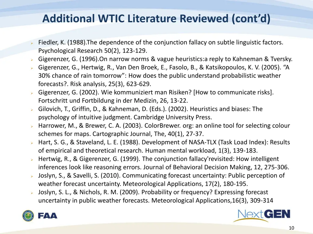 additional wtic literature reviewed cont d