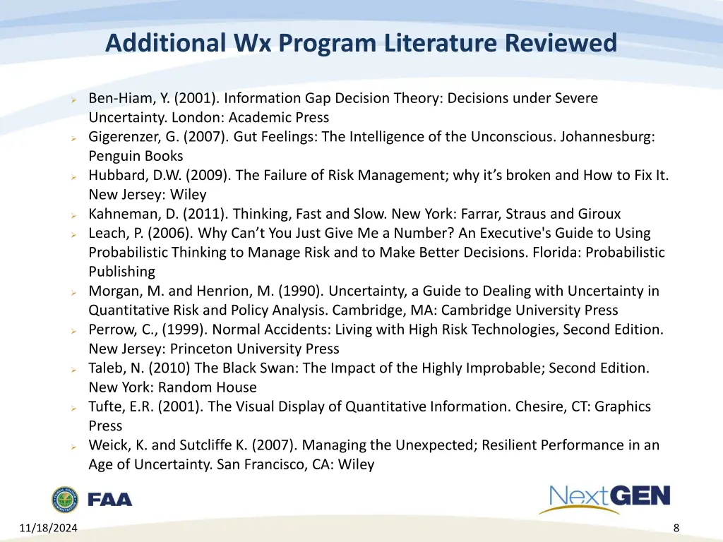 additional wx program literature reviewed