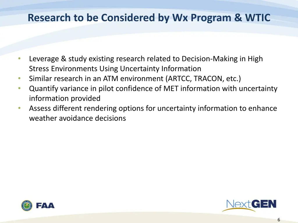 research to be considered by wx program wtic