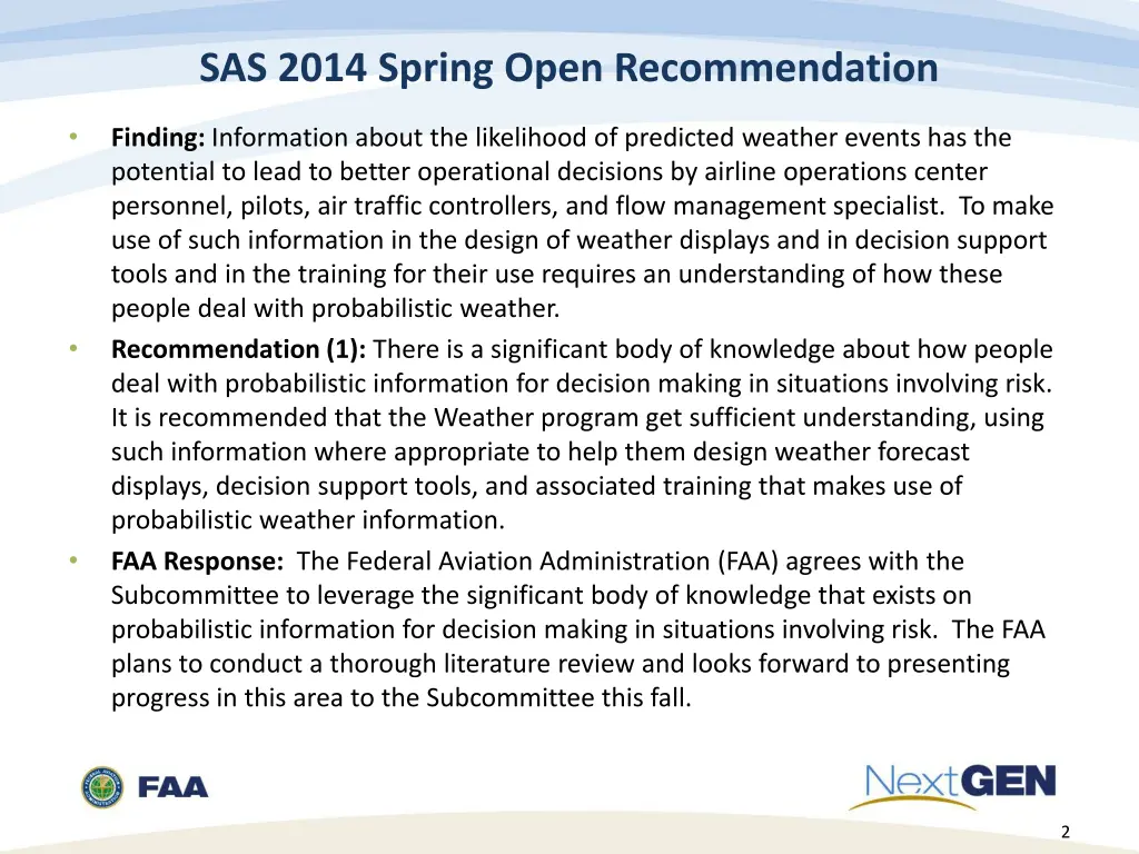 sas 2014 spring open recommendation