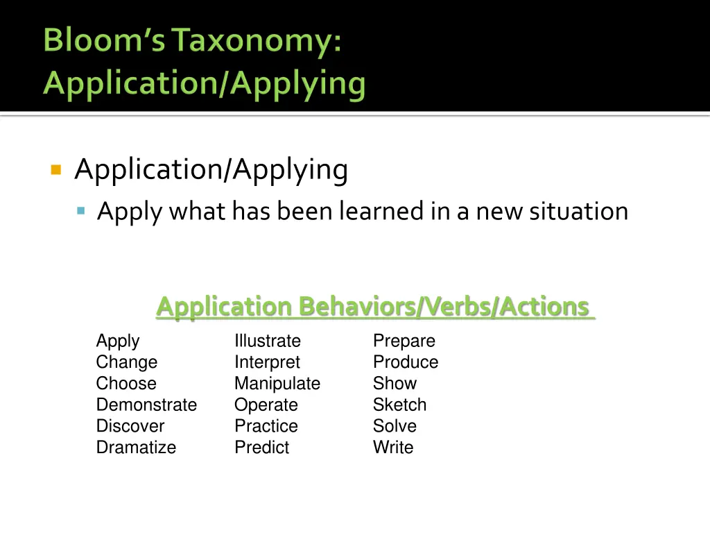 application applying apply what has been learned